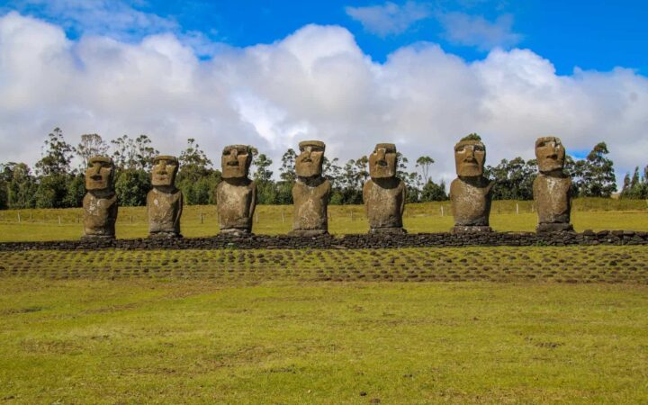 ancient moai statues in Rapa Nui also known as Easter Island seen on a chile trip.
