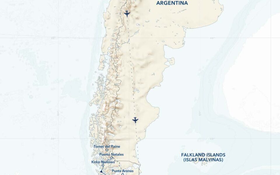 10-Day Northbound Patagonia: Chilean Fjords & Argentina's Staten Island Itinerary  route map