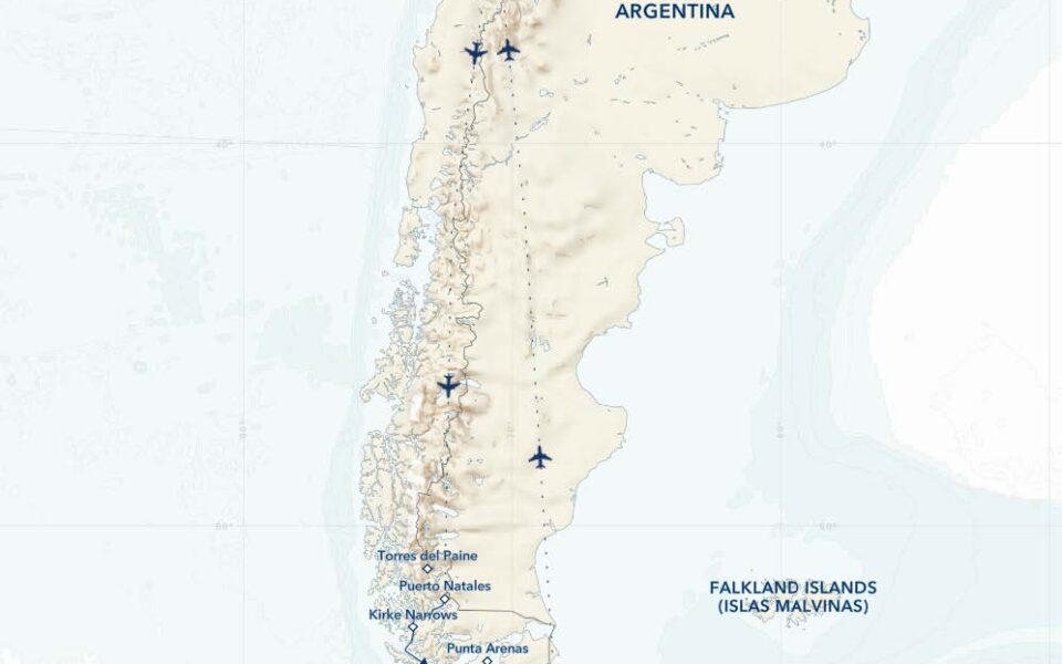 10-Day Southbound Patagonia: Chilean Fjords & Argentina's Staten Island Itinerary route map