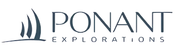 ponant explorations logo with blue sail boat 