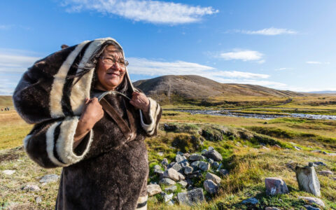 Baffin Island resident in traditional clothing during a Nat Geo Northwest Passage expedition cruise.