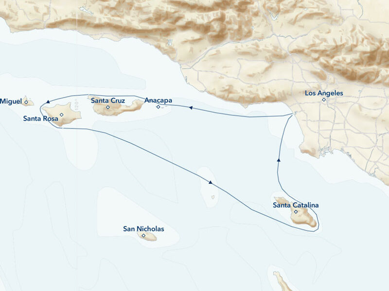Route map of Wild California Escape: Channel Islands National Park cruise round-trip & counterclockwise from Los Angeles.