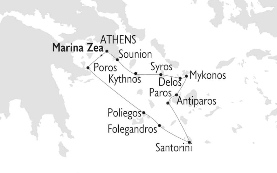 Jewels of the Cyclades route map.