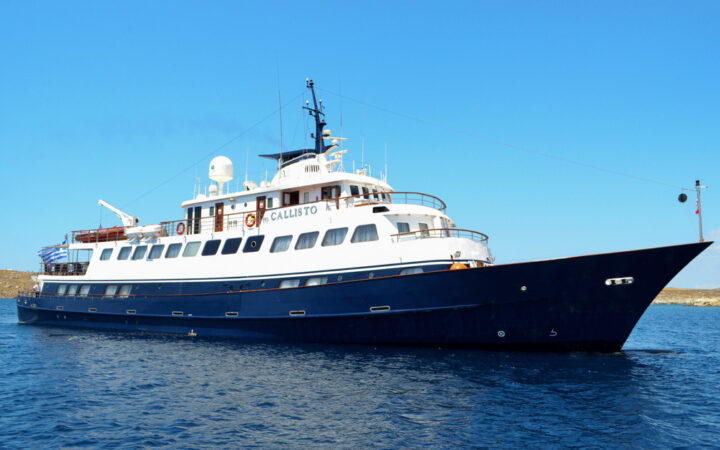 small cruise ship, callisto cruising in the calm blue waters