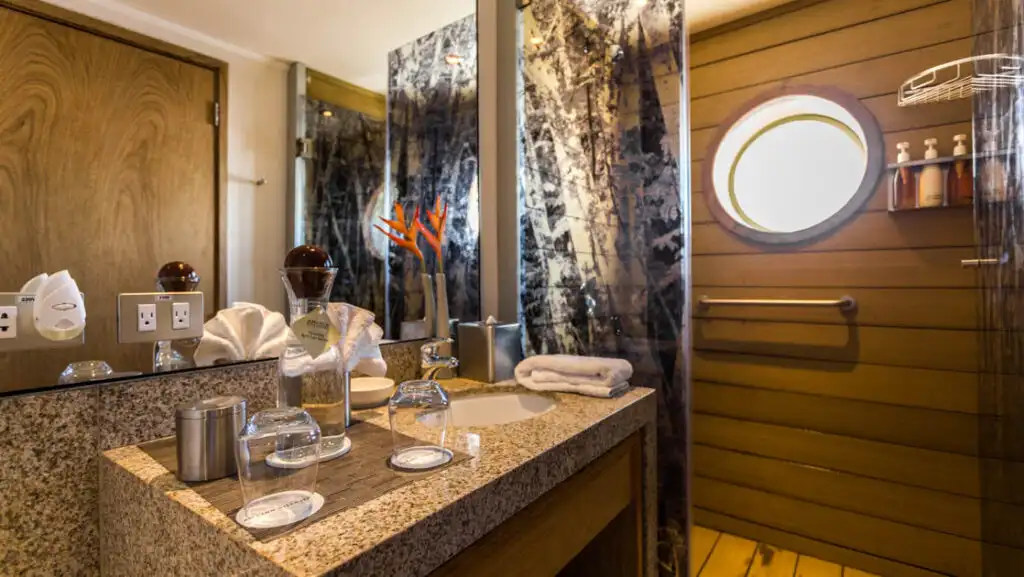 Amazon Suite bathroom aboard Delfin III: Lindblad
