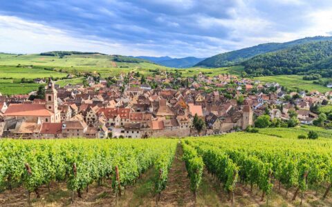 Panorama View of Riquewihr village in Alsace, France
