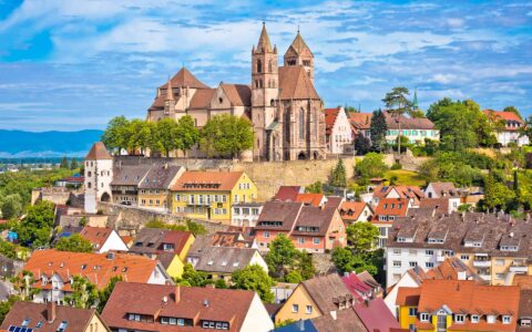 Historic town of Breisach cathedral and rooftops view, Baden-Württemberg region of Germany