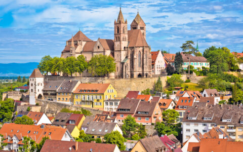 Historic town of Breisach cathedral and rooftops view, Baden-Württemberg region of Germany