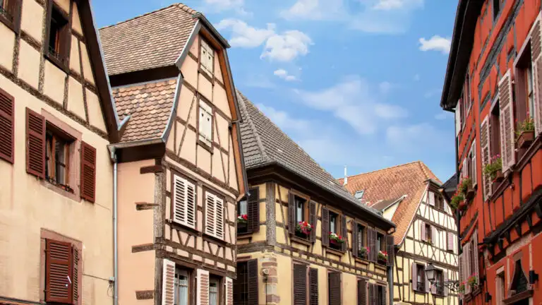 Half-timbered houses in the streets of downtown Ribeauvillé