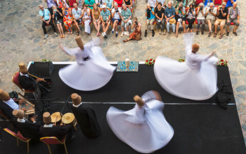 Whirling dervish performance in Kusadasi, Aegean, Turkey.