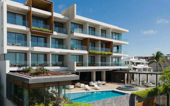 Hotel Indigo in San Cristobal Galapagos with modern upscale design, balconies and large infinity pool