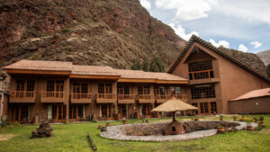 The exterior of the mountain lodges in Peru's Lares Region, a sustainable accommodation