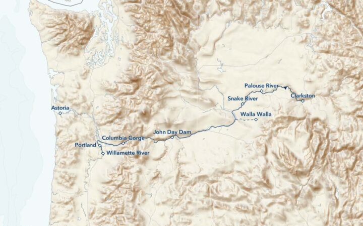 Columbia and Snake Rivers Journey route map from Portland to Clarkston.
