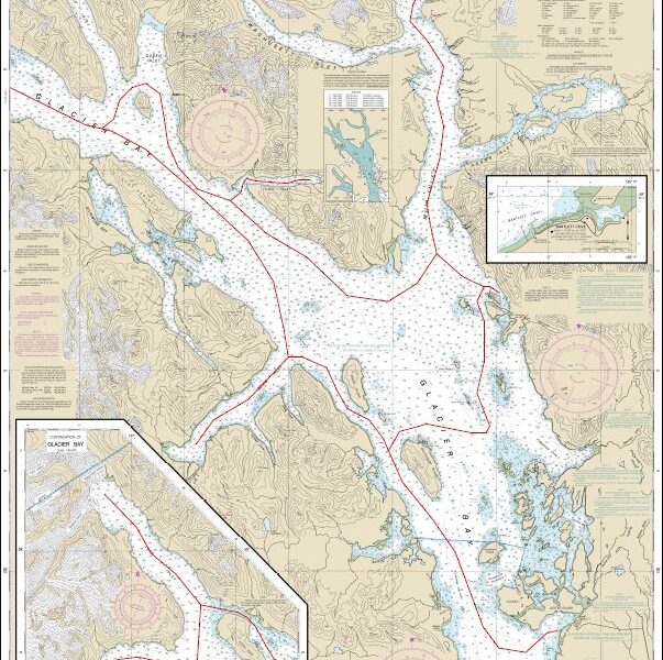 Route Map of Sea Wolf Glacier Bay Adventure Alaska Small Ship Cruise, operating round-trip from Gustavus with visits to Geike Inlet, Reid & Marjorie Glaciers, Gloomy Knob, Muir Inlet, North Sandy Cove & South Marble Island & Point Adolphus.