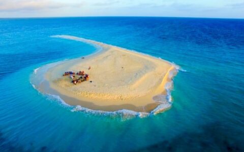 Aerial view of sudbury cay on the great barrier reef australia cruise on a sunny day.