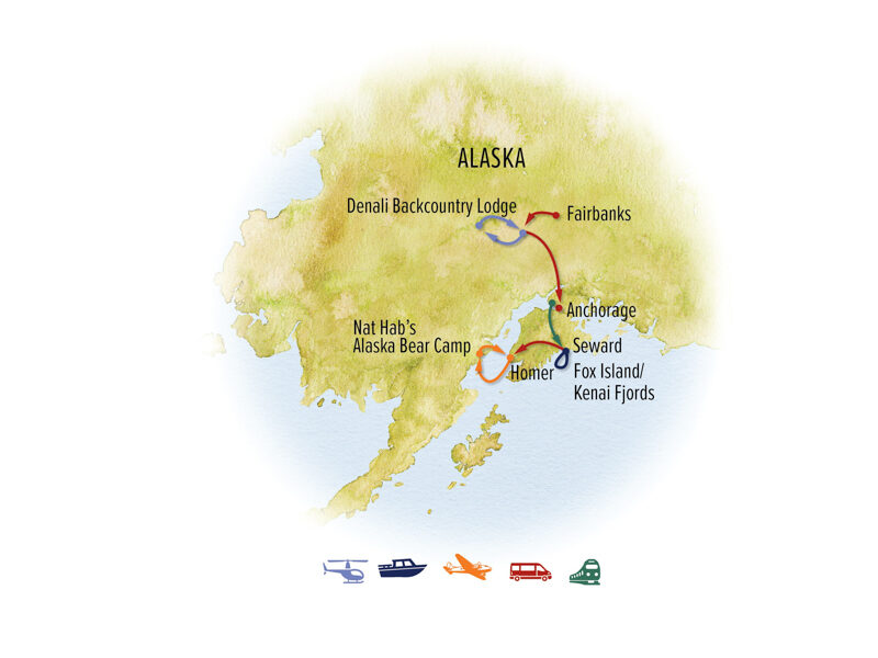 June Ultimate Alaska Wildlife Safari Itinerary - Nat Hab's Bear Camp route map