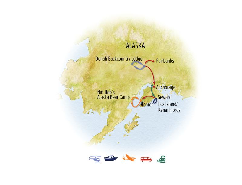 June Ultimate Alaska Wildlife Safari Itinerary - Nat Hab's Bear Camp route map