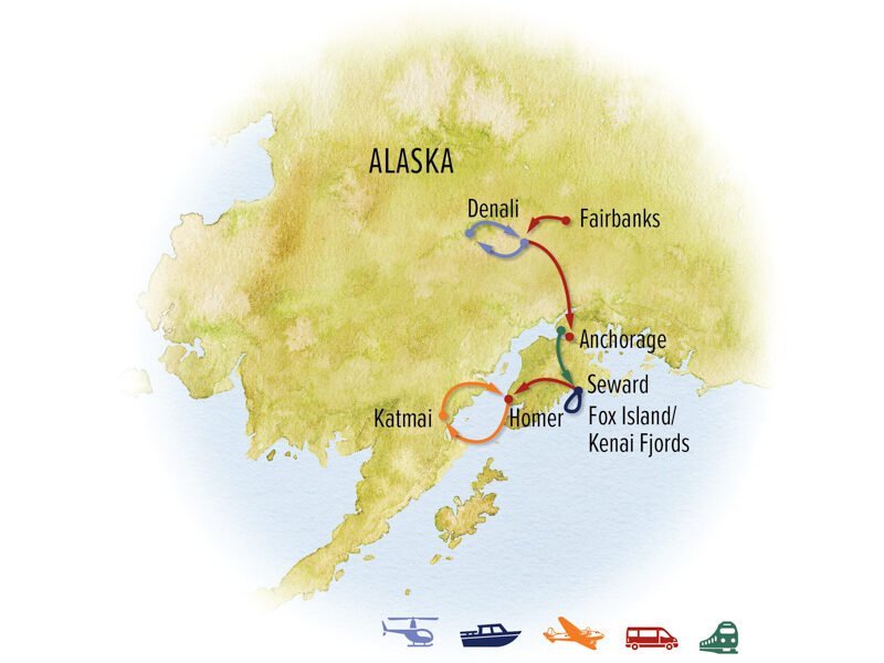 July/August Ultimate Alaska Wildlife Safari Itinerary - Brooks Falls  route map