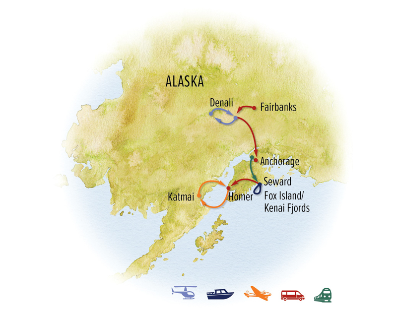 July/August Ultimate Alaska Wildlife Safari Itinerary - Brooks Falls  route map