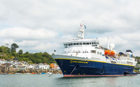 National Geographic Explorer at anchor in the River Fowey.