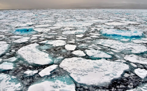 An ice-filled ocean as far as the eye can see in Nunavut