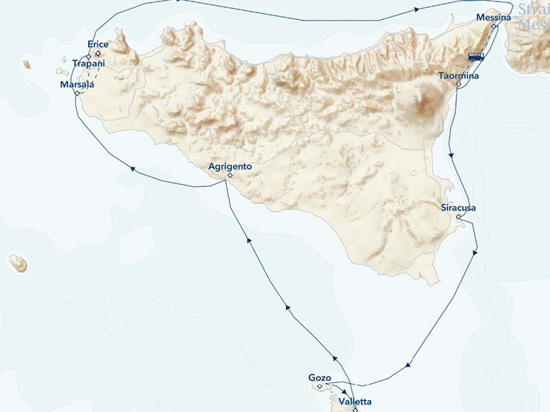 The Ancient Shores of Sicily and Malta Aboard Sea Cloud II Itinerary  route map