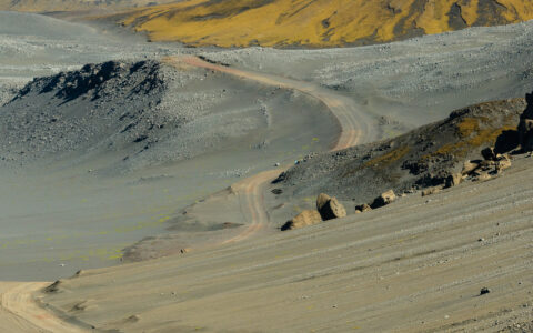 Trail through the volcanic island of Jan Mayen situated north of Iceland.