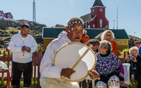 Inuit dancer performing in Sisimiut, Holsteinsborg, western Greenland. Copyright 2016 Michael S. Nolan
