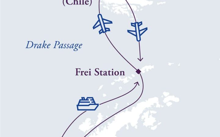 Polar Circle Air Cruise route map to Antarctica.