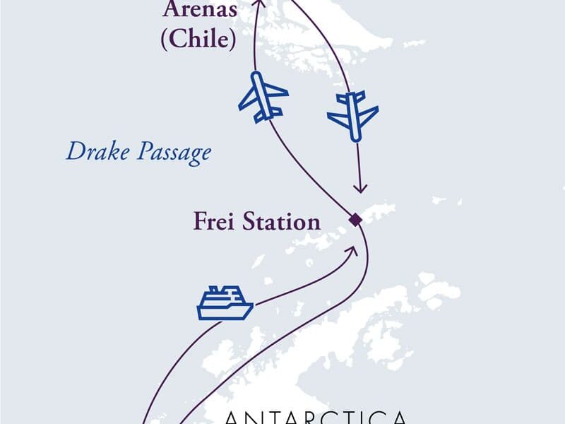Polar Circle Air Cruise route map to Antarctica.