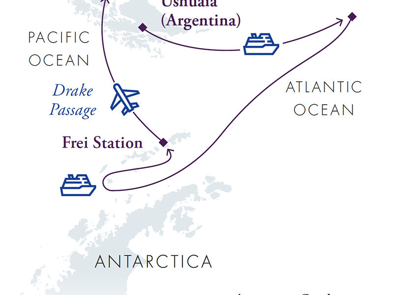Antarctica & South Georgia Air Cruise Fly North Itinerary route map
