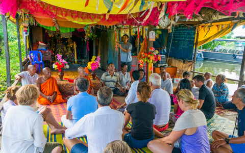 while with the Aqua Mekong Cruise you too can take part in a beautiful blessing ceremony given by a Buddhist monastery