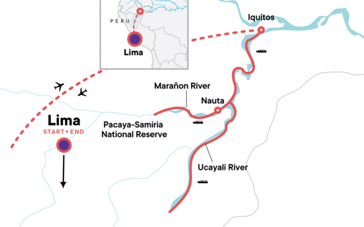 Amatista Amazon Cruise route map for a 9-day river cruise.