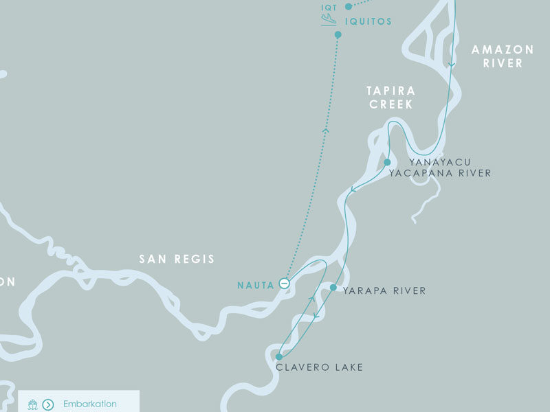 Route map for 4-day High Water Aqua Nera Peru Amazon River Cruise Itinerary