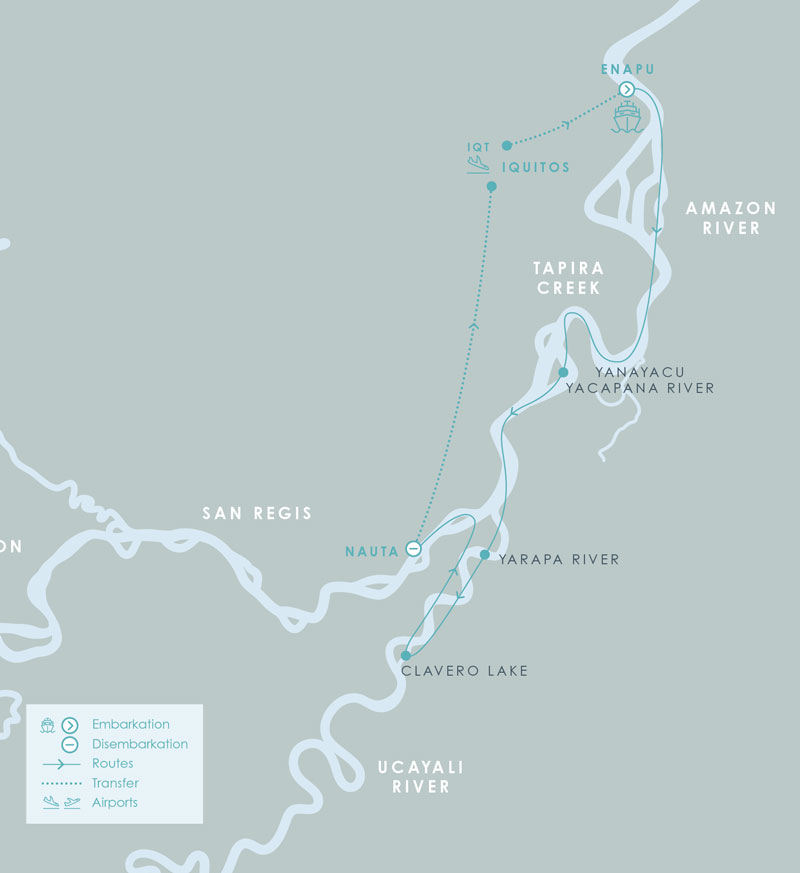 Route map for 4-day High Water Aqua Nera Peru Amazon River Cruise Itinerary