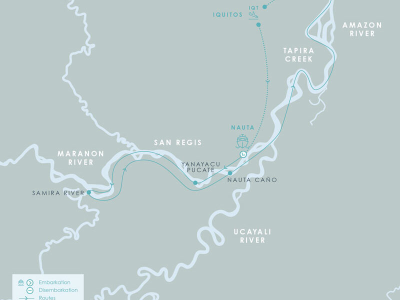 Route map for 5-day High Water Aqua Nera Peru Amazon River Cruise Itinerary