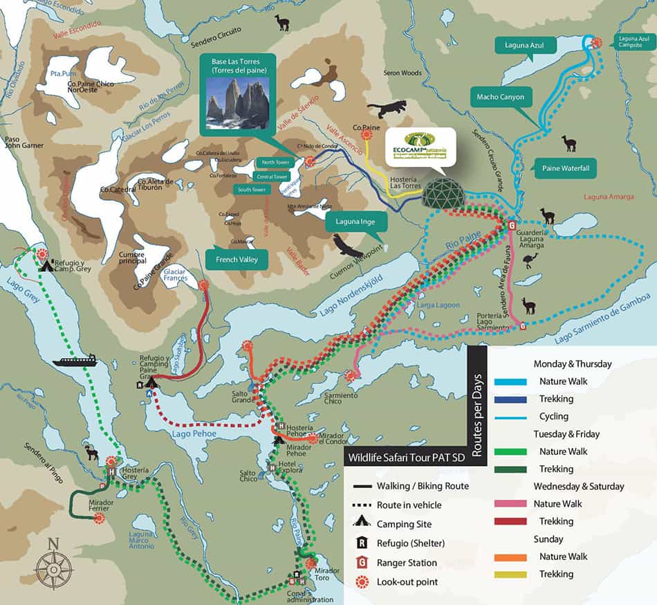 Patagonia Wildlife Safari Itinerary route map