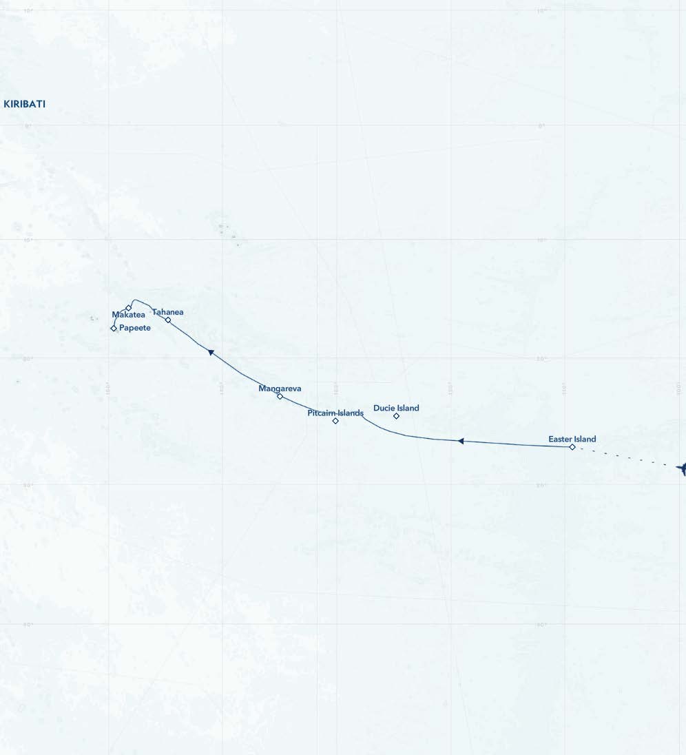 Route map of small ship cruise through the Easter Islands where National Geographic Resolution cruises