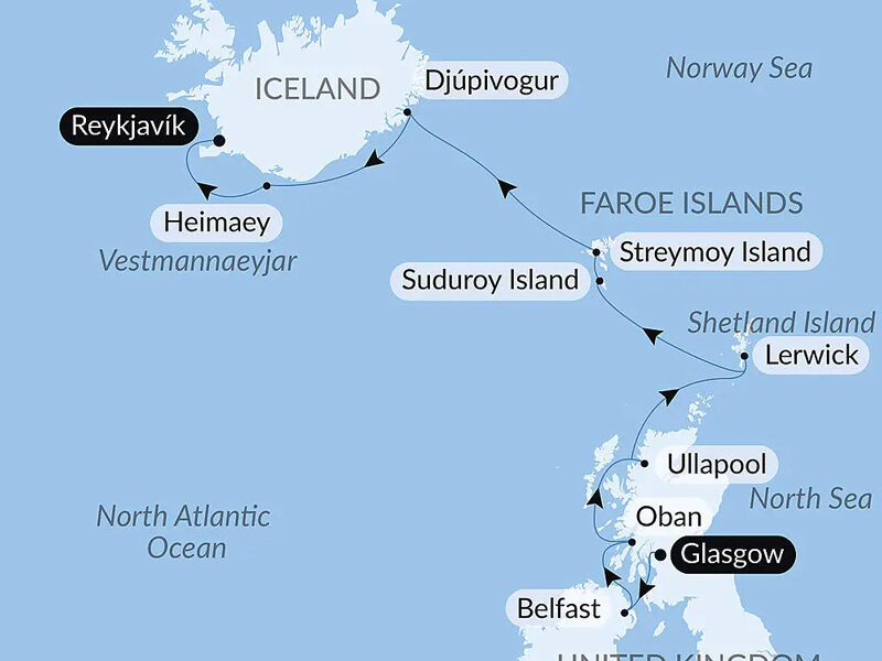 12-Day Wild Lands of Scotland, the Faroe Islands & Iceland Itinerary route map