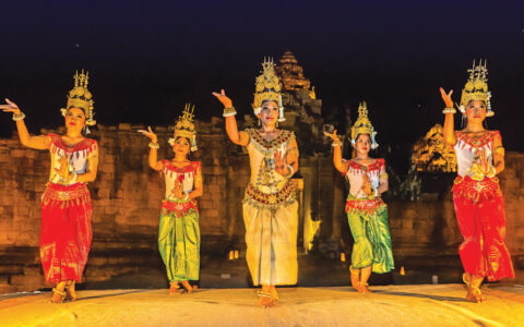 An evening performance of traditional Apsara Dance at Banteay Srei Temple, Angkor, Siem Reap Province, Cambodia