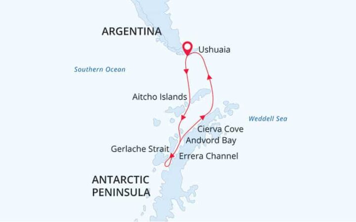 Land of Penguins and Icerbergs 11-day or 12-day itinerary map