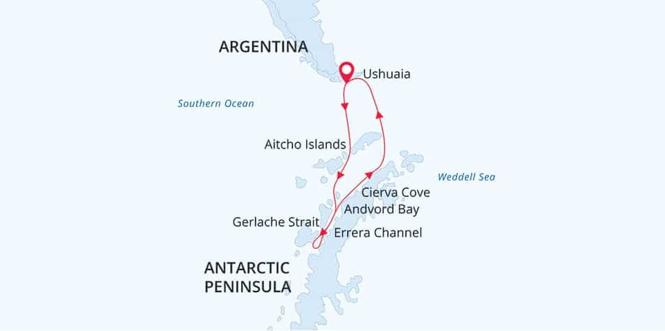 Land of Penguins and Icerbergs 11-day or 12-day itinerary map