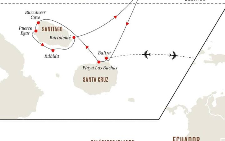 7-day Nature & Wildlife Expedition Cruise on Santa Cruz II operating round-trip from Baltra for 5 days cruising Santa Cruz, Santiago, Rabida, Bartolome and Genovesa islands.