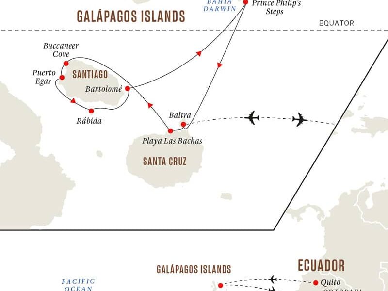 7-day Nature & Wildlife Expedition Cruise on Santa Cruz II operating round-trip from Baltra for 5 days cruising Santa Cruz, Santiago, Rabida, Bartolome and Genovesa islands.