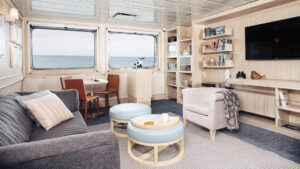while aboard the Santa Cruz II be sure to visit the Discovery Room to check out books and maps covering your visit to the Galapagos