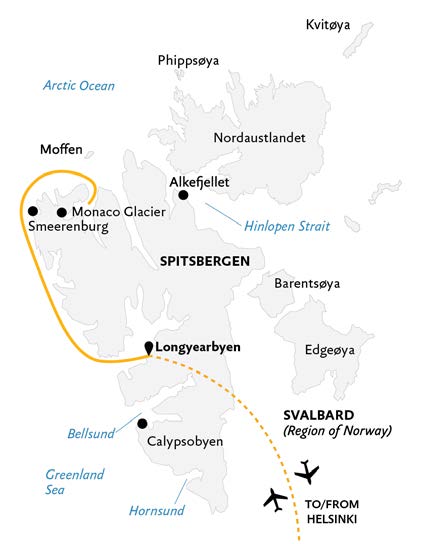 Spitsbergen Highlights: Wildlife Capital of the Arctic Itinerary route map