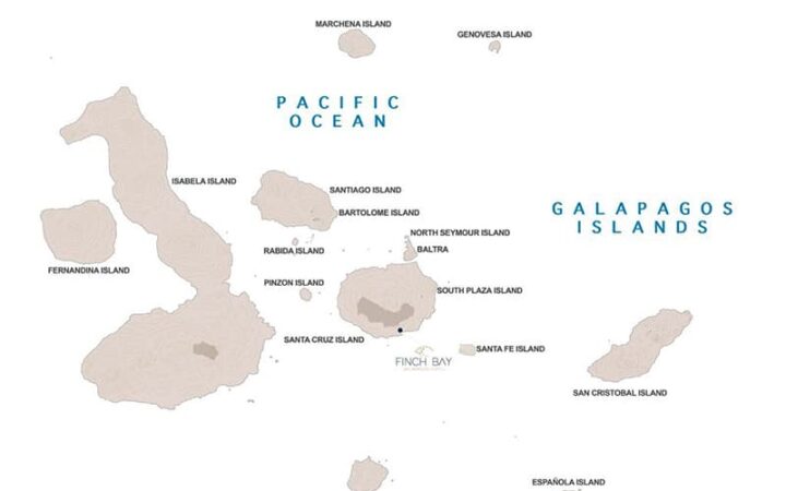 Galapagos Discovery route map with stays at Finch Bay Eco Hotel.