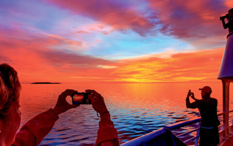 Photographers at Sunrise, Los Islotes, Isla Espiritu Santo, Baja California Sur, Mexico