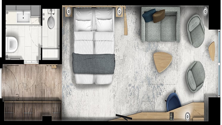 Rendering of the Explorer Suite cabin aboard Ultramarine