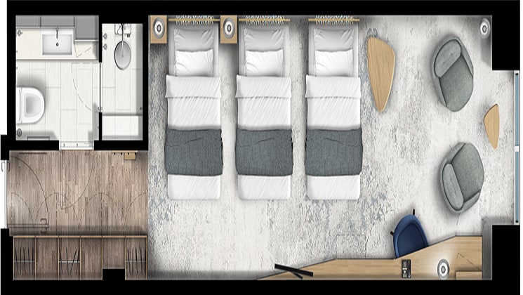 Rendering of the Explorer Triple cabin aboard Ultramarine